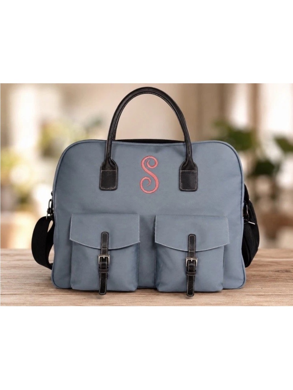 Max New York Sky blue weekender Nylon leather duffel bag 18 x 14 x 8 NWOT